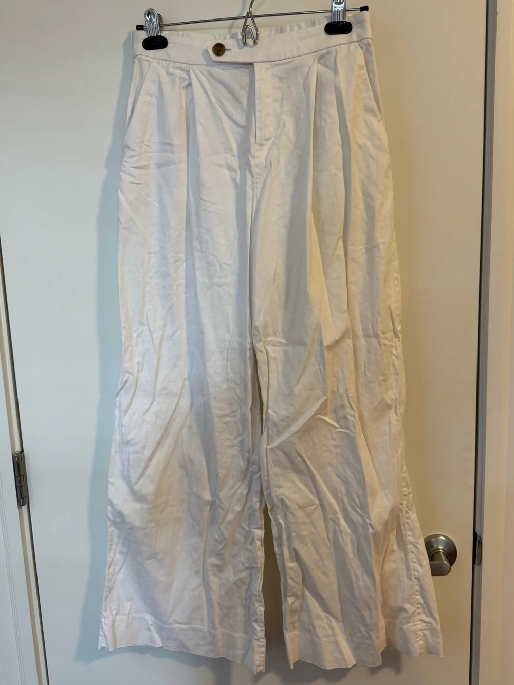 Banana Republic Wide-Leg Pleated Pants — White linen
